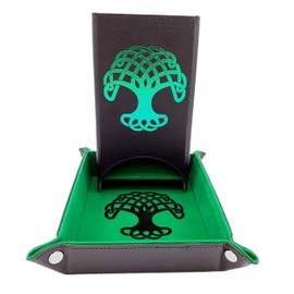 Luck Lab Folding Dice Tower and Dice Tray for RPG Table Top Gaming - Black/Green - Tree of Life Design