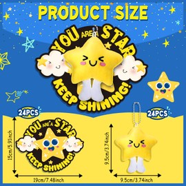 Soulchen 24 Sets End of School Year Gifts for Kids Bulk Star Plush Keychains with Inspirational Cards Preschool Graduation Gifts for Kindergarten Students Classroom Prizes Graduation Party Favors