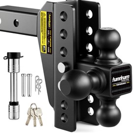 HANDNAM Drop Hitch Adjustable Trailer Hitch, Tow Hitch with 6-Inch Drop/Rise for Truck (12,500 LBS GTW), Adjustable Drop Hitch Fits 2-Inch Receiver, Trailer Hitches with Double Anti-Theft Pins Locks