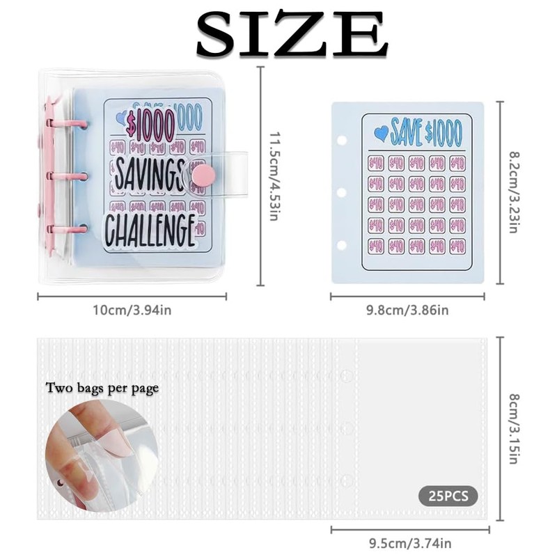 Dreamplay Mini Money Saving Binder, $1000 Money Saving Challenge Book