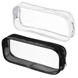 AOOTUERL Pack of 2 Large Capacity Transparent Pencil Case, Waterproof PVC Zip, for School, Office, Travel, Cosmetic Storage, Black + White, white/black, Pencil case