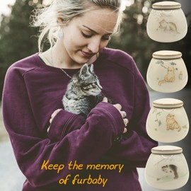 Cat Urn, Ceramics Pet Urn for Cat Ashes. Urns for Cat & Small Dog Weight Below 48lb (Sitting Kitty Pattern)