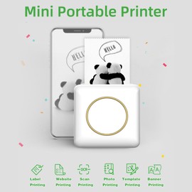 Mini Pocket Photo Printer Portable Thermal Printing Machine 203DPI Wireless BT Connection for Picture Lable DIY Handcraft List Meno Notes Journal Receipt Paper Instant Sticker with 6 Rolls White Thermal Paper 57*25mm 5PCS Color Pen Markers Study Work Off