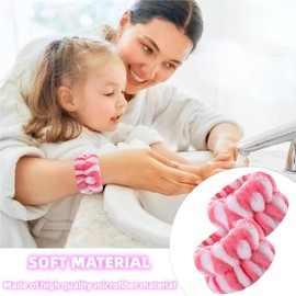 2 Pairs Wrist Washband for Women Washing Face, Wrist Spa Washband Absorbent Wristbands, Prevent Liquids from Spilling Down Your Arms (Striped Purple and Red, Fhree Elastic Bands)