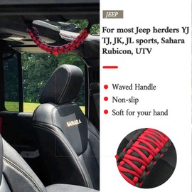 2X Red Roll Bar Grab Handles Grip Handle for Jeep Wrangler YJ TJ JK JKU JL JLU Sports Sahara Freedom Rubicon Unlimited X Gladiator JT 1955-2022 UTV ATV Paracord Handles Interior Accessories