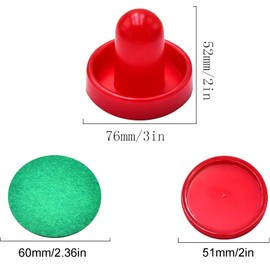 Air Hockey Pushers, 2 Pcs 76mm Air Hockey Table Felt Pusher with 4Pcs Red Pucks for Replacement Pucks Table Mallet Goalies for Game Table