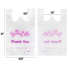 Yesland 500 Ct Plastic Bags, Thank You Reusable Grocery Bag Disposable T-shirts Carryout Shopping Bags, 13 x 7 x 21 Inch, 15 Mic, 0.6 Mil Bulk Shopping Bags for Grocery Retail Restaurant Purple Flower