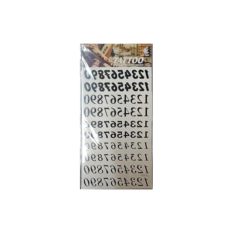 Fat-catz-copy-catz 1x Sheet Unisex Black Numbers Numerical 1-0 Temporary Tattoos