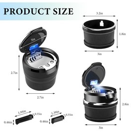 NYTKL Car Ashtray with Lid, Detachable Smokeless Steel Ash Tray with LED Light for Car Cup Holder Air Vent, Mini Portable Ashtray Universal for Most Vehicle Interior, Home, Office (Silver)