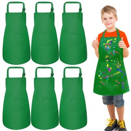 umboom Children's Aprons Set, Adjustable Children's Cooking Apron with 2 Pockets, Girls Boys Painting Apron, School Apron for Kitchen, Painting, Cooking, Baking, Crafts, Garden (L, 3-14 Years), Green