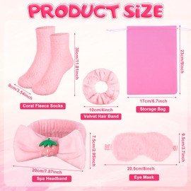 30 Pcs Girls Spa Sleepover Party Supplies Pamper Party Essentials 6 Pink Strawberry Bow Headband 6 Velvet Scrunchies 6 Plush Sleep Eye Mask 6 Pair Fuzzy Sock 6 Cosmetic Bags for Women Slumber Favors