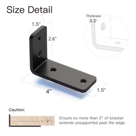 4 Pack 4 Inch Floating L Shelf Brackets for DIY,1/5 Inch Thick Heavy Duty Metal Shelf Bracket for Wall,Premium Black Powder Coated Steel