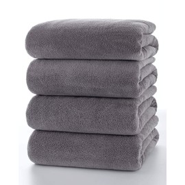 Lumimi Towels 4-Piece Soft Microfiber Hand Towel Set Washcloth Incredibly Absorbent Lightweight Quick Dry and Durable, 29" L x 13" W, 4 Pack Dark Grey