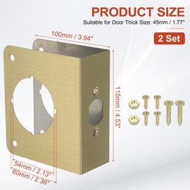 PATIKIL Door Reinforcement Plate, 2 Set Doors Reinforce Repair for 1-3/4" Thick Door 4-1/2" Size Door Knob Lock Latch Deadbolt Cover Plate Home Security, Gold