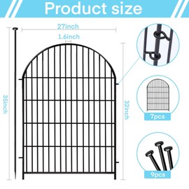 Okaygardn Garden Fence Border, 32 in(H) x17.5 Ft(L) 8 Panels, Tall Garden Animal Barrier Fence with Gate, Dog Fence Outdoor for Yard, Arched Rustproof Metal No Dig Fence, Flower Bed Fencing