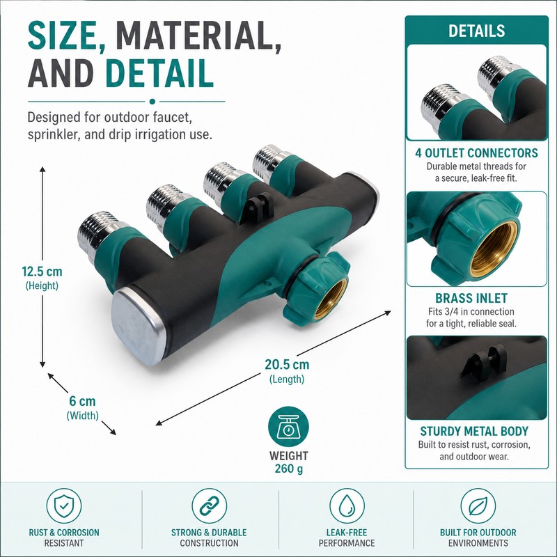4-Way Garden Hose Connector for Outdoor Faucets – Zinc Alloy