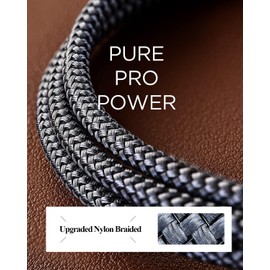 European Power Cord, Goalfish Nylon Braided 90° Angled L-Shaped Europlug Replacement Power Cord (CEE 7/7 to IEC60320 C13) with VED for Monitors, PC, Scanner,TV,Printer,Travel- (6.6Ft,Grey)