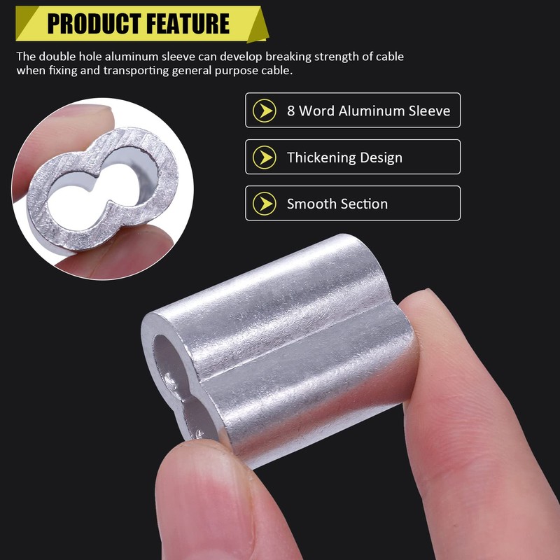 Twidec/350PCS 8 Sizes Aluminum Crimping Loop Sleeve M1.2-M6(3/64''-1/4'') Wire Rope