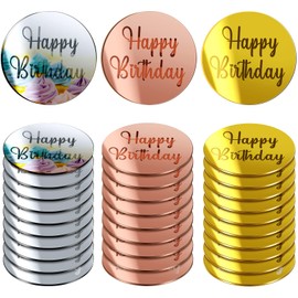 30 piezas de discos de acrílico para tartas de cumpleaños, decoración de cupcakes con espejo de acrílico para decoración de tartas personalizada, tamaño pequeño, con nombre personalizado para decoración de cumpleaños (redondo)