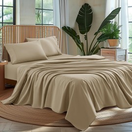 AiAngu 100% Egyptian Cotton Sheet Set 4 Piece, Luxury 1000 Thread Count Queen Sheets, Breathable & Cooling Sheets, 16" Deep Pocket, Machine Washable, Hotel Style Home Bedding(Queen,Linen)