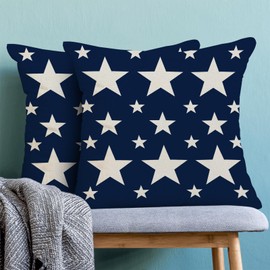 4th of July Pillow Covers 18x18 Inch Set of 2 Navy Blue Cream Patriotic Stars Outdoor Decor Throw Pillows Independence Day Memorial Day Farmhouse Decorative Cushion Cases for Couch Decorations