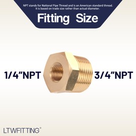 LTWFITTING Brass Pipe Hex Bushing Reducer Fittings 3/4 Inch Male x 1/4 Inch Female NPT Fuel(Pack of 5)