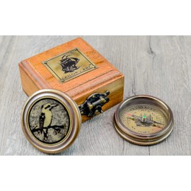 Sailor’s Art Australian Kookaburra Bird Brass Compass for Travellers, 2” Christian Gifts for Men, Confirmation Gifts, Easter, Birthday, Graduation Gifts, Gifts for Teen Age and Kids, with Wooden Box