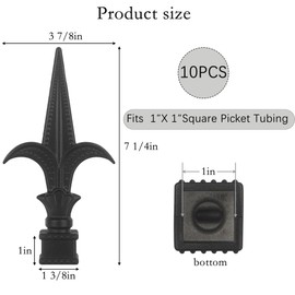 ZXNhome 10pcs Aluminium Trident Spear Fence Finials Fits 1"- Black Metal Fence Topper Fence Caps Spear Tips Post Caps for Yard Garden Lawn Iron Picket Fence Spire Decoration