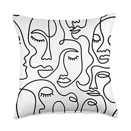 Black And White Line Art Joined Faces With One Line Throw Pillow