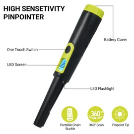 Metal Detector Pinpointer for Adults & Kids IP68 Waterproof 360° Detection Handheld Pin Pointer Wand with LCD Screen 3 Modes (Audio, Vibration, Audio & Vibration) for Treasure Hunting