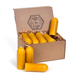 BeeTheLight Beeswax Lantern Candles (3.5" x 1.25") - Smokeless Unscented Candle - 12 Hours Burn Time Each - Pure Beeswax Candle - Handmade Camping Candle for Lanterns & Chandeliers - Pack of 24