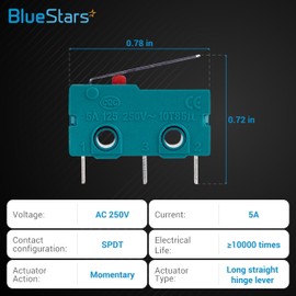 BlueStars Pack of 10 KW4-3Z-3 Micro Limit Switch Lever Arm 28mm Long with 3 terminals 250VAC/125VDC 5A Compatible for Appliances and General Electrical Equipment Supplies