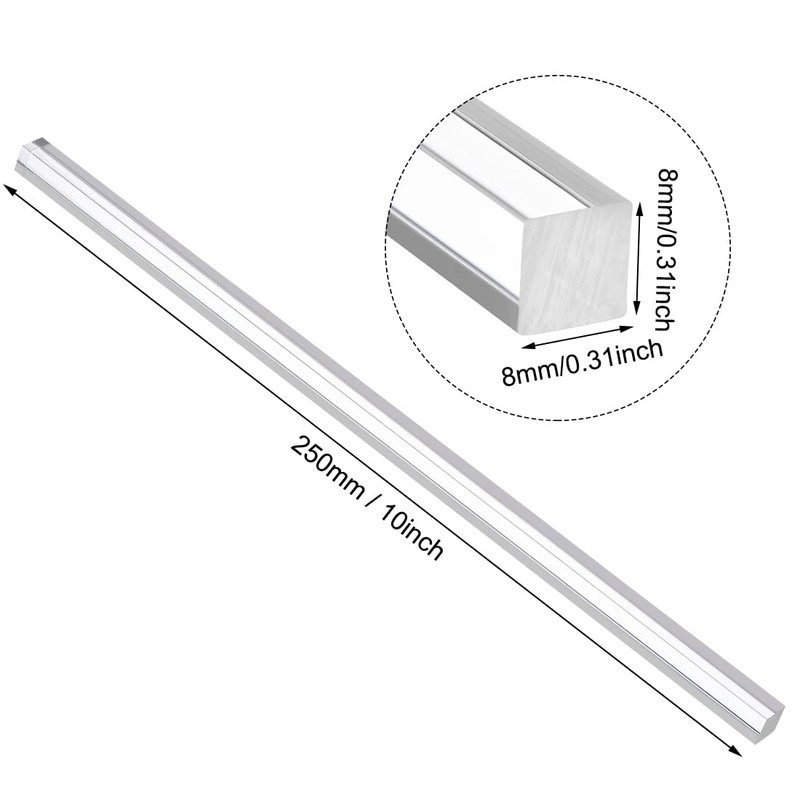 sourcing map Acrylic Square Rod,Clear,8mmx8mmx250mm Solid Plastic PMMA Bar Stick