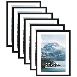 PEALSN 20x27 Picture Frame Set of 6, Display Pictures 16 x 24 with Mat or 20 x 27 Without Mat for Wall Mounting or Table Top Display, Poster Frames Collage for Wall Decor, Black.