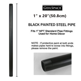 GeilSpace 1" × 20" Pre-Cut Black Metal Pipe, Industrial Steel Fits Standard One Inch Black Threaded Pipes and Fittings - Vintage DIY Industrial Shelving (1" × 20")
