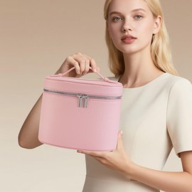 UUYUUY Makeup Bag Vanity Case Cosmetic Bag with Removable Divider Travel Toiletry Bag for Women Portable Make up Box Organizer, Pink