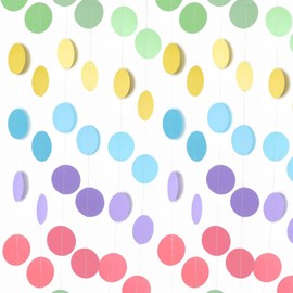 Circle Garlands Iridescent Party Supplies Hanging Streamer Backdrop Mermaid Theme Birthday Decorations Baby Shower Graduation Wedding (Macaroon)