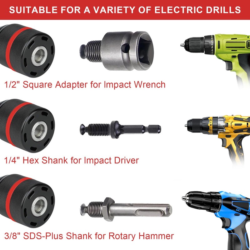 Keyless Chuck 1.5-13 mm 1/2-20UNF Drill Chuck Adapter with SDS