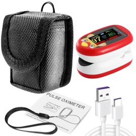 Pediatric Pulse Oximeter with Bag CE FCC Approved Heart Rate Stats Monitor Kids Finger Blood Oxygen Saturation Monitoring Children SpO2 Levels TFT Lanyard & USB (Storage Bag with Red Infant Oximeter)