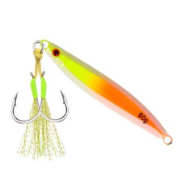 Tolure Jig Lure 30g 3D Eyes Fast Sinking Luminous Jigging Lure Sea Fishing Blue Lure Sea Bass Root Fish Irregular Shape Jigging Hook 1pcs/Pack (Yellow and Orange)