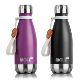 Mollcity kids Water Bottle-9 oz Stainless Steel Vacuum Insulated Water Bottle for School, Leak Proof Cola Shape Travel Small Water Flaskfor Boys (Dark Purple-Black)