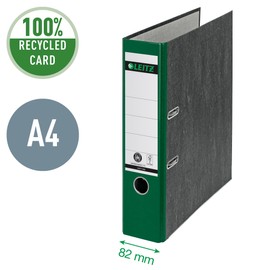 Leitz 10805055 Quality Folder 180°, A4, Climate-Neutral, 100% Recycled Cardboard, 8 cm Spine Width, Cloudy Marble Paper, Green Spine