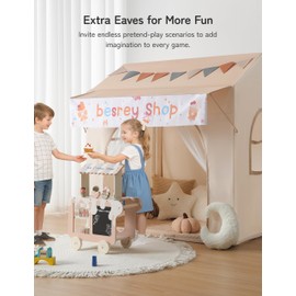 besrey Kids Play Tent with Eave, Toddler Tent 2 in 1 with Padded Mat and Lights, Large Playhouse with 2 Doors & 2 Windows, Indoor & Outdoor, Christmas Toddler Playhouse, 51" x35" x 47"