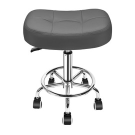 Rolling Stool Wider Rectangular Cushion-Provides a Comfortable, Stable Support Surface with Loop Footrest for Leg Support,Adjustable Stool with Wheels for Salon Tattoo Massage Office Home (Grey)