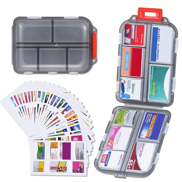 Travel Pill Organizer with Medicine Labels, 10 Compartments Travel Pill