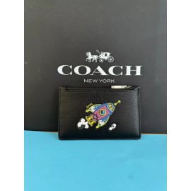 Coach NWT Cosmic Coach Zip Card Case With Rocket Print Black Multi Leather