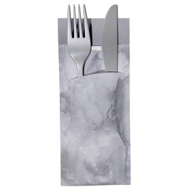 30 Cutlery Pockets with Napkin Grey Marbled 20 cm