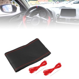 X AUTOHAUX Universal Black Red 36.5-37.9cm Dia Car Steering Wheel Cover - 3 Pcs