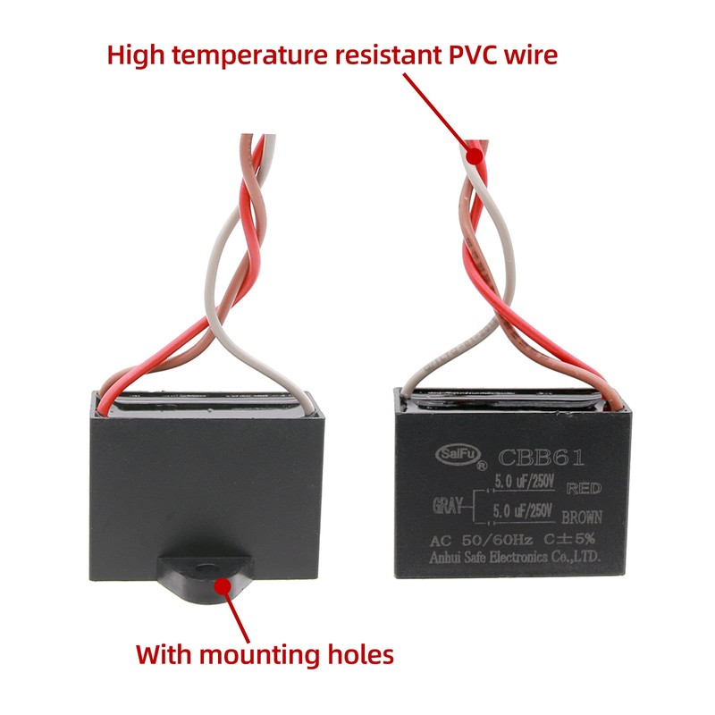 CBB61 5uf+5uf 3-Wire 250V AC Ceiling Fan Capacitor - 50/60