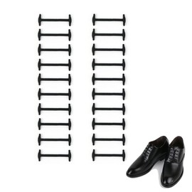 [BetterJonny] Set of 20 No Tie Shoelaces for Boots, 3cm Elastic Shoelaces for Adults Knotless Elastic Silica Gel Shoelaces for Leather Shoes, Business Shoes, Especially for Leather Shoes (Black),